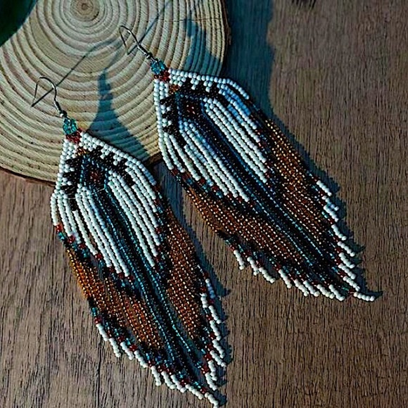 Handmade Beaded Boho Dangle Earrings Tribal Native - Picture 3 of 8